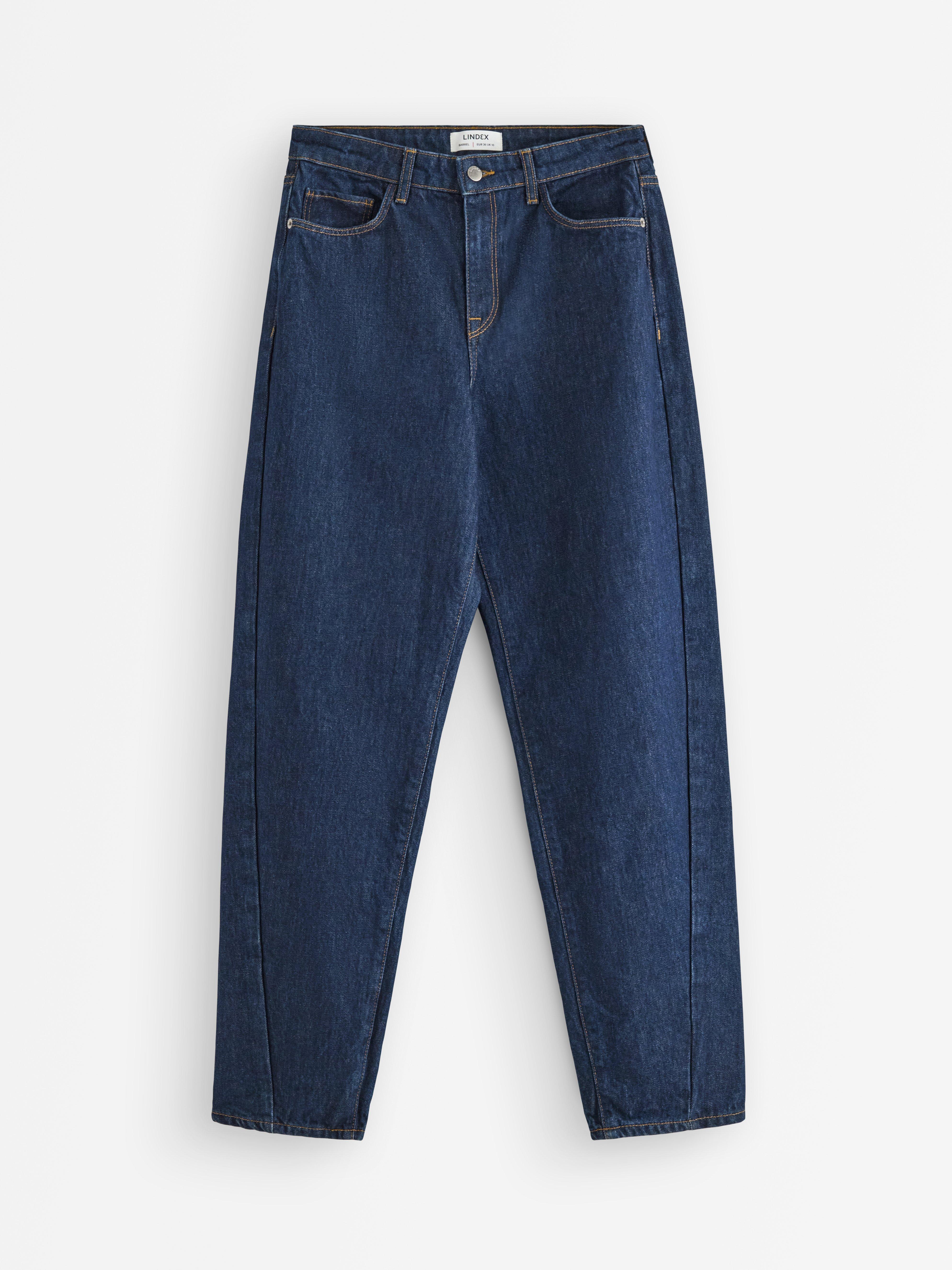 Vaqueros BARREL con pierna extralarga hasta el tobillo, denim oscuro.