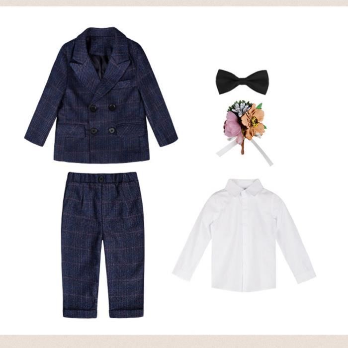 Conjunto de 5 piezas para bebé niño, traje a cuadros, esmoquin, para noche, ceremonia, boda - Azul marino