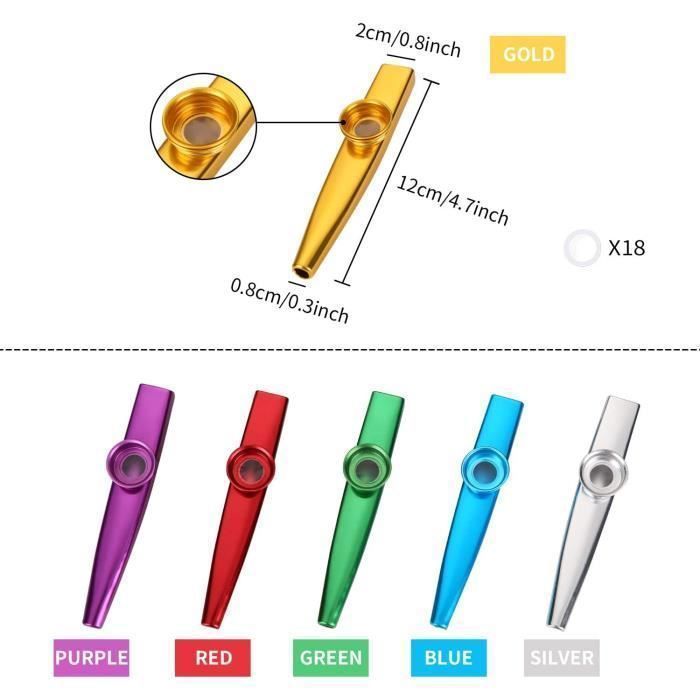 Lot de 6 Kazoo en métal Instrument de Musique Accompagnement instrumental Cadeau pour guitare, ukulélé, violon, piano pour enfants