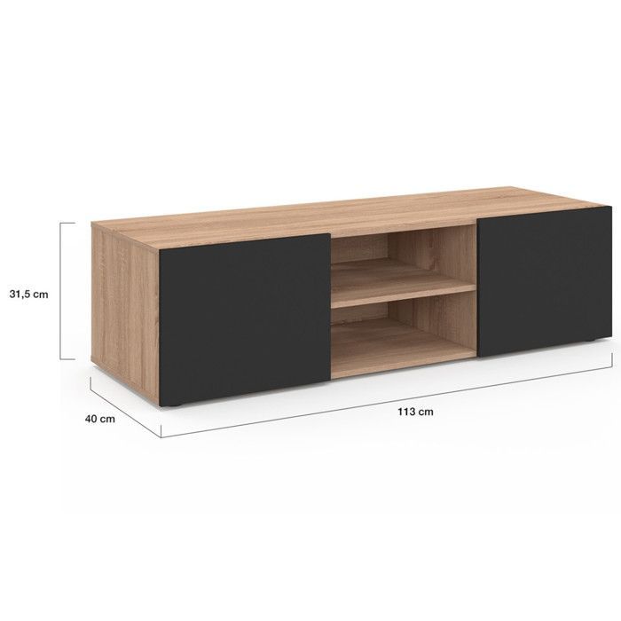 Βάση τηλεόρασης IDMARKET ELI, 113 cm, ξύλο οξιάς, μαύρες πόρτες