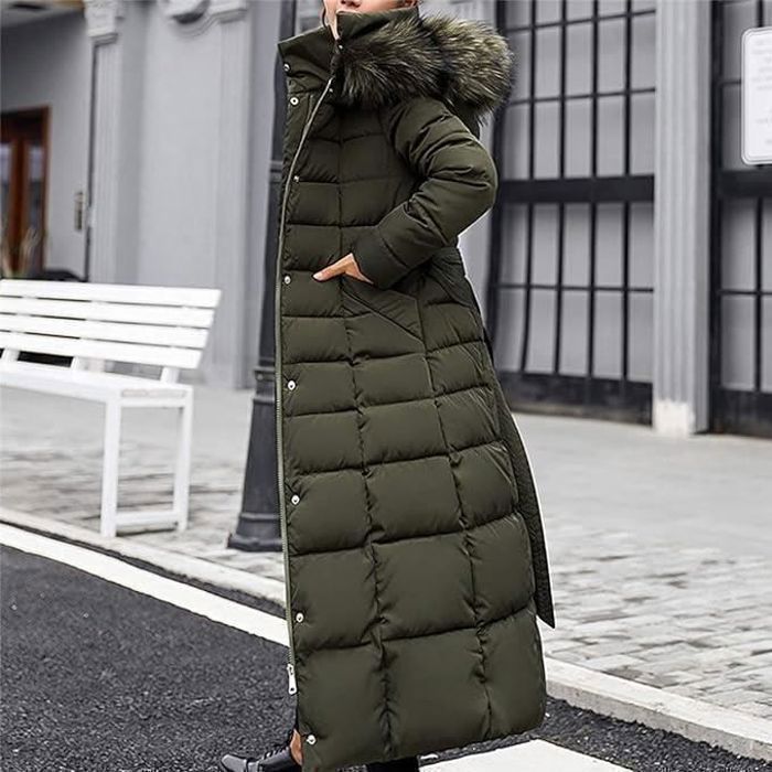 Femme Doudoune Longue Hiver Chaud Veste Matelassee Parka Manteau Élégant Casual Vert - Taille petite, choisir plus grande