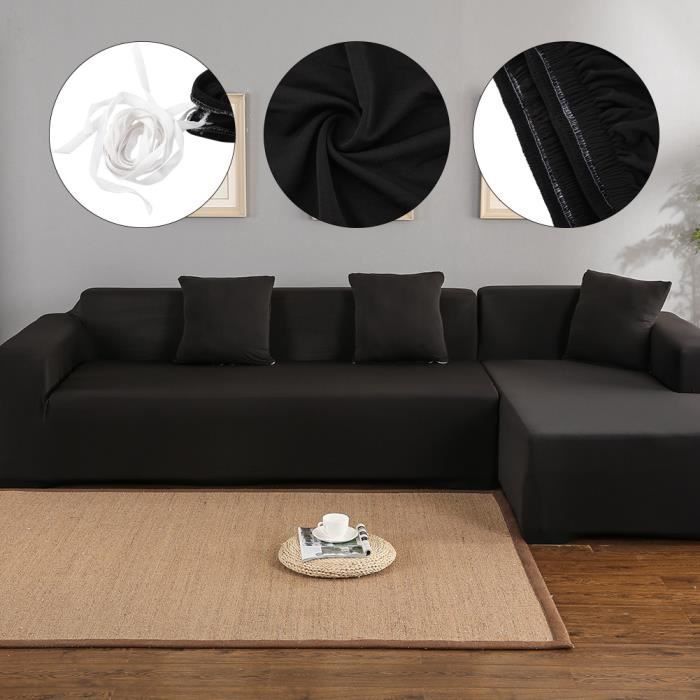 Funda de poliéster para sofá esquinero en forma de L de 3+2 plazas, ideal para muebles de lujo para el hogar - Negro