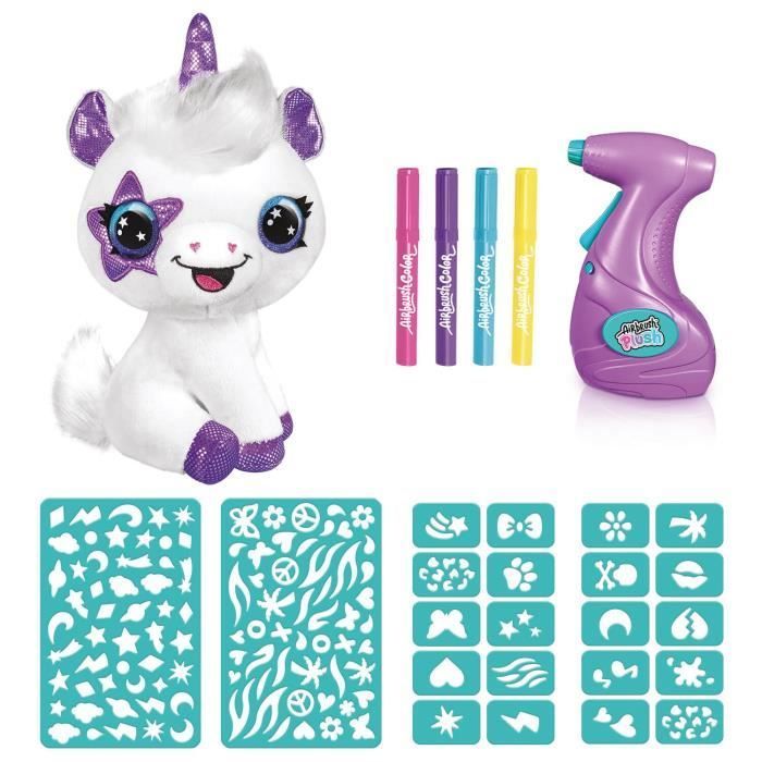 Customizable Unicorn Plush Toy - Electric Airbrush with Stencils and Markers - Canal Toys