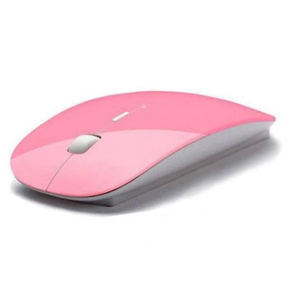 Souris Ultra Plate pour Mac et PC Sans Fil USB Universelle Capteur Optique 3 Boutons Couleurs (ROSE)
