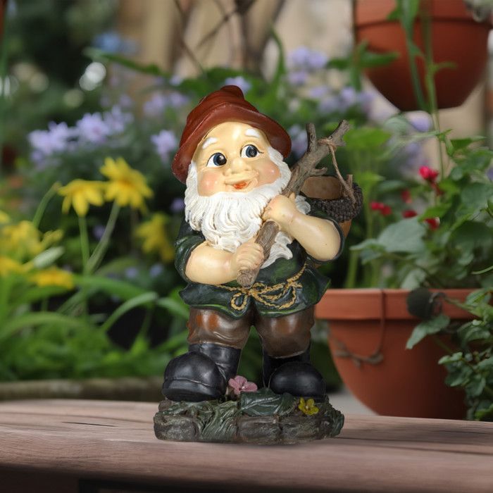 Relaxdays Nain de jardin avec une corbeille de glands, résistante aux intempéries et au gel, coloré, design classique