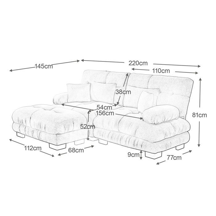 DRIPEX Canapé d'angle deux places en chenille avec 2 coussins confortable,canapé rembourré avec pouf, marron clair