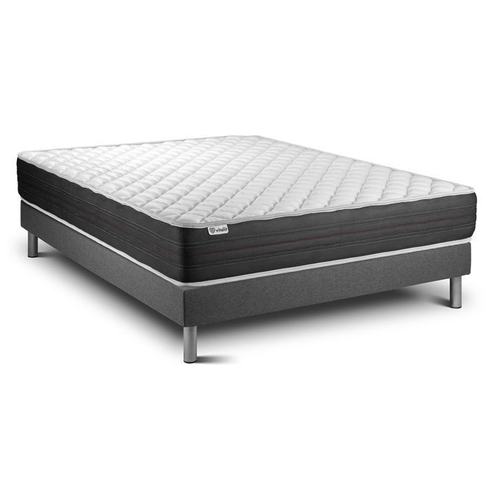 Conjunto de colchón y base de cama de 160x200 cm - Base de cama gris (premontada) - Vitalmemo One Gris