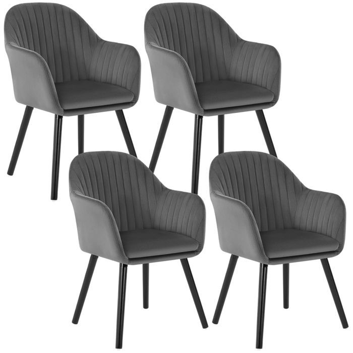 Juego de 4 sillas de comedor WOLTU, asiento de terciopelo, sillas para cocina, sala de estar o cafetería, gris oscuro.