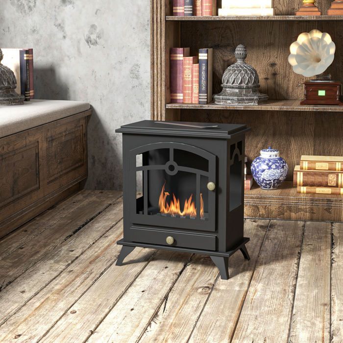 Chimenea de bioetanol - HOMCOM - independiente, quemador de 1,2 L, control de llama, calefacción - acero - 45x28x54cm - negro
