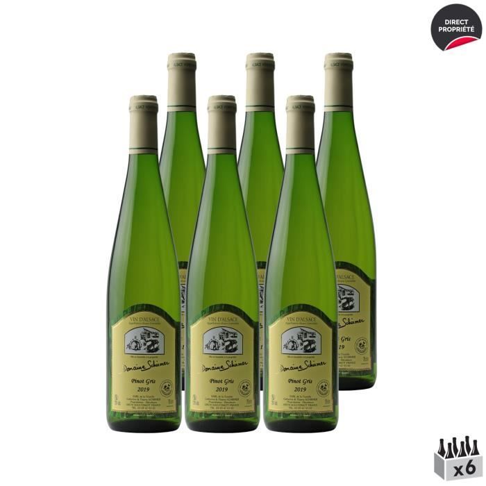 Alsace Pinot Gris Blanc 2019 - Lot de 6x75cl - Domaine Schirmer  - Vin AOC Blanc d' Alsace - Cépage Pinot Gris
