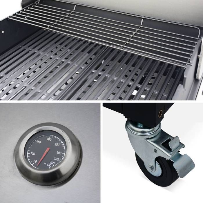 Gas barbecue with 4 burners + 1 side burner, outdoor kitchen with sink and cover, D'ARTAGNAN model with cover