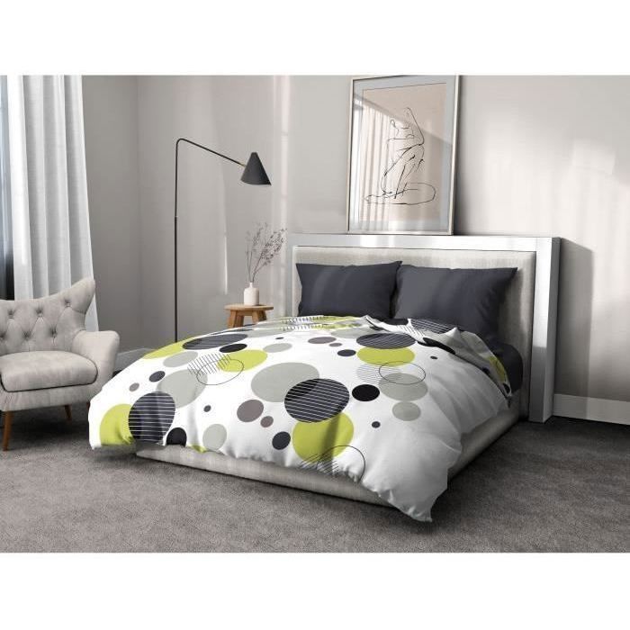 Set di biancheria da letto in microfibra - HOME LINGE PASSION - DREAM BUBBLES - Copripiumino 220 x 240 cm + 2 federe 63 x 63 cm - Grigio