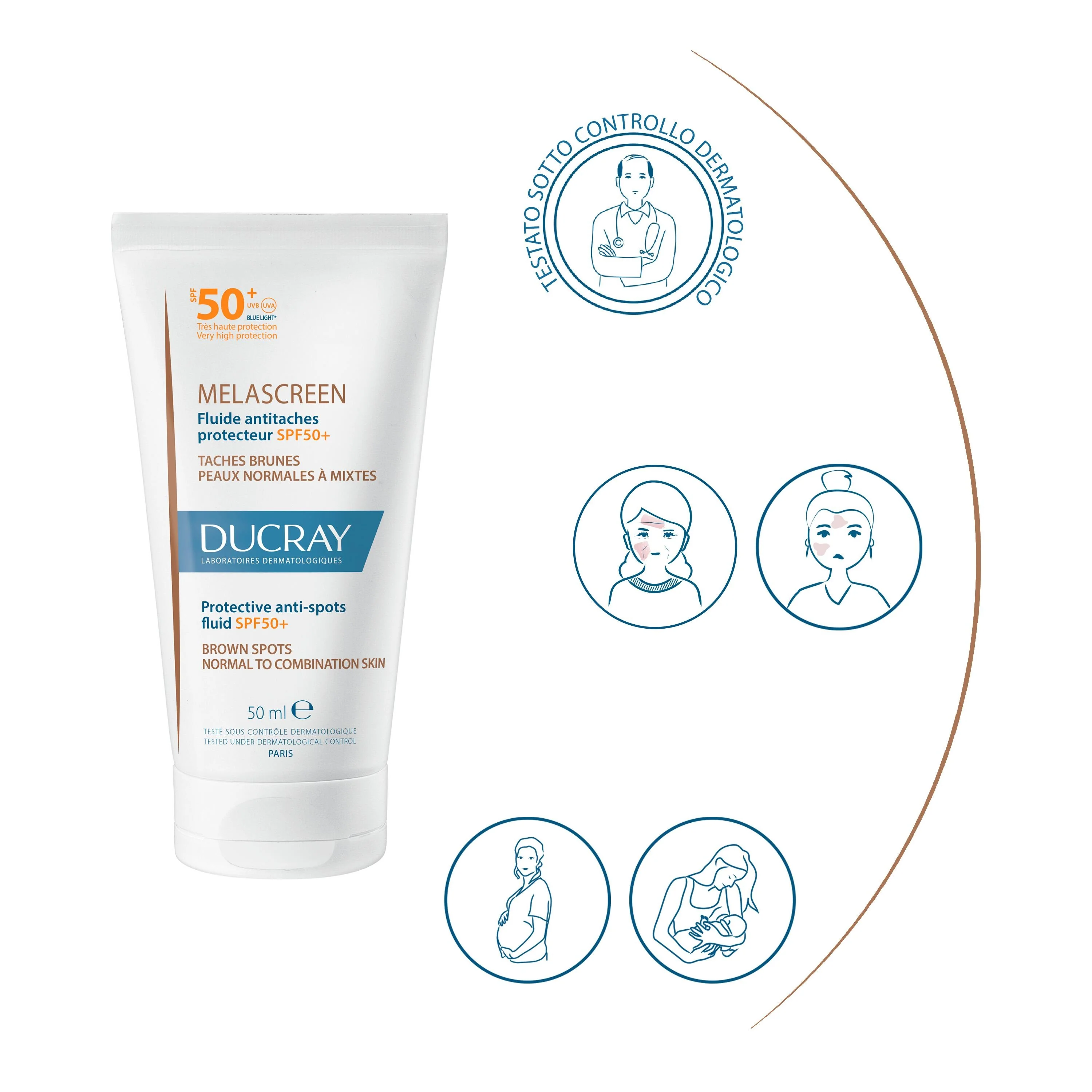 Melascreen Fluido anti-macchie  protettivo SPF50+ - Fiale viso antimacchie, Trattamenti Protettivi, Solare viso alta prot.