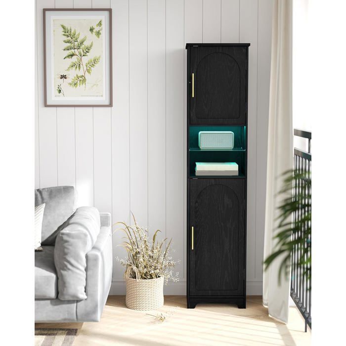 Mueble de baño con iluminación LED, dos puertas y estantes ajustables, ideal para baño, sala de estar o lavadero.