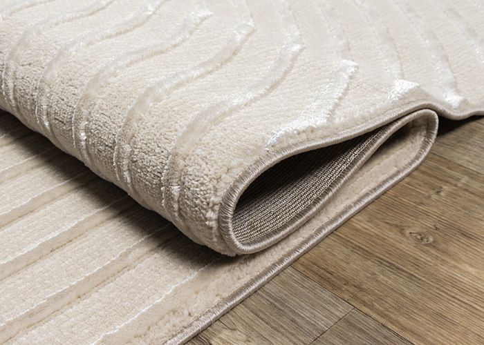 Tapis Salon - The Carpet - Knight - Velours Doux - Effet 3D - Détails Brillants - Beige - 140x200 cm