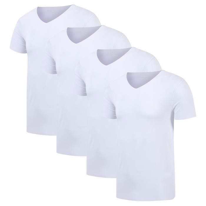 Confezione da 4 t-shirt da uomo INSFITY - Scollo a V, vestibilità slim - Bianco - Estate