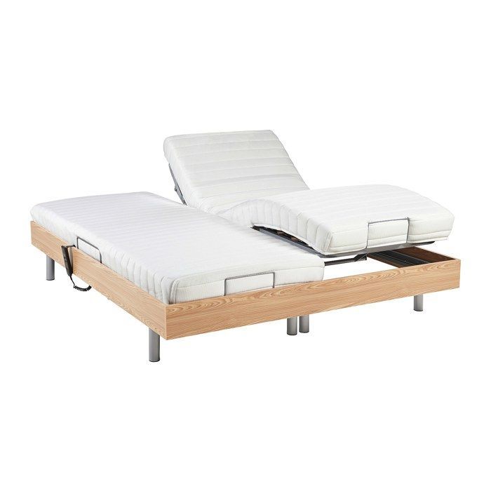 Cama eléctrica de relajación con base de láminas y colchón de látex - 2 x 80 x 200 cm - Roble - CASSIOPEE III de YSMÉE