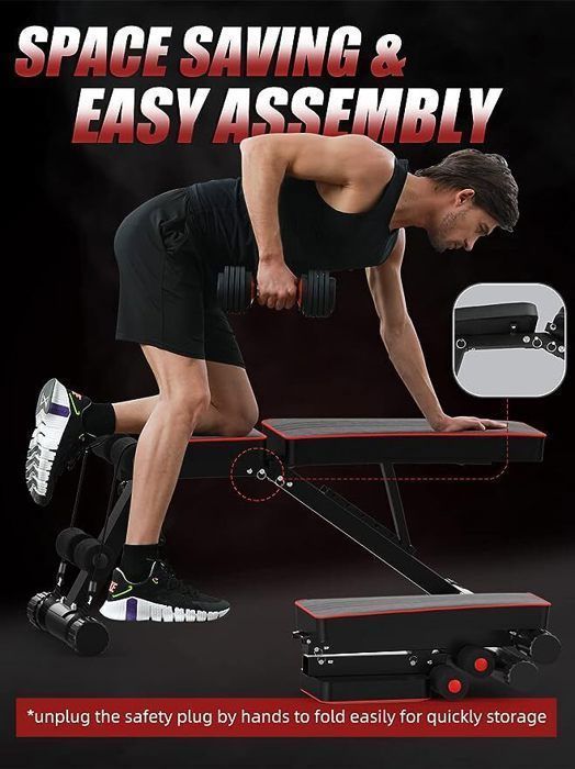 Panca pesi pieghevole multifunzionale Dripex, attrezzatura fitness completa per addominali e allenamento delle braccia, ideale per palestra domestica e ufficio, 115x50x54 cm.