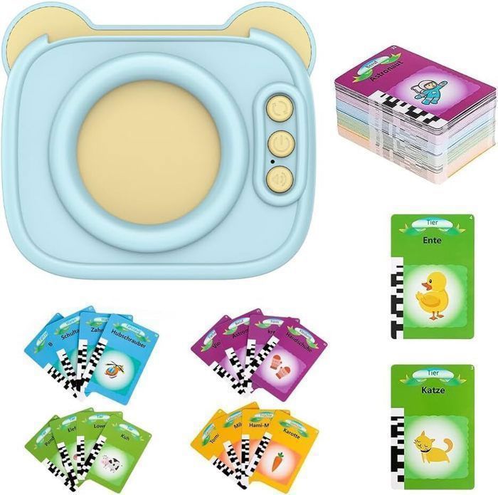 Cartes Flash Parlantes Éducatives pour Enfants 112 Feuilles 224 Mots - Montessori Jouets Éducatifs cadeau - Bleu-Caméra - 3 Ans+