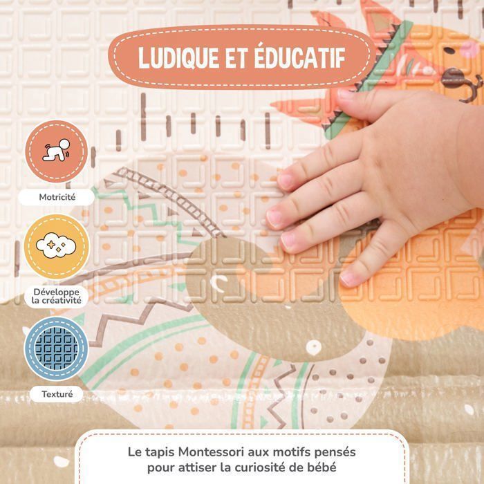 Tapis d'éveil pliable réversible et imperméable - 180x150x1cm | Tapis de jeu enfant en mousse - INDIANS | SUPERBE BEBE