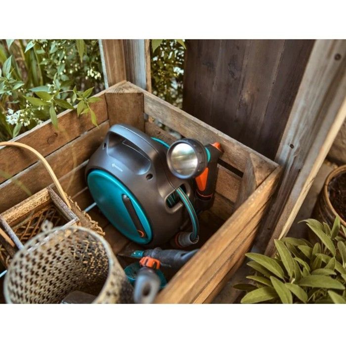Enrollador de manguera portátil - GARDENA - Move - Listo para usar - Manguera de 10 m Ø 8,5 mm + manguera de conexión de 1,5 m + pistola pulverizadora