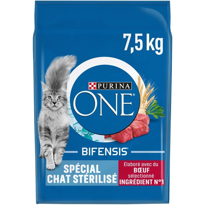 Cibo per gatti - PURINA ONE - Alimento sterilizzato per gatti al manzo 7,5 kg - Manzo ingrediente n. 1 - BIFENSIS (microbioma) - Omega 3 e 6