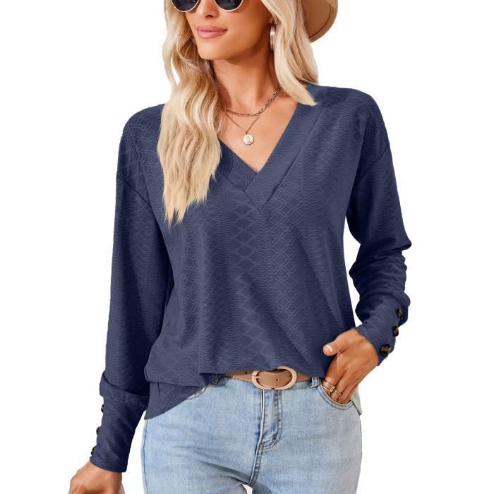 Jersey de cuello en V para mujer INSFITY - Primavera/Otoño - Azul - Talla europea