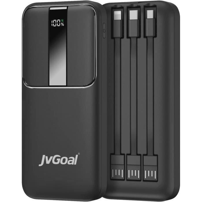 JvGoal 10000mAh Batterie Externe avec câbles intégrés, PD et QC 22,5 W Charge rapide, Port Sortie USB pour iPhone/Huawei/Samsung