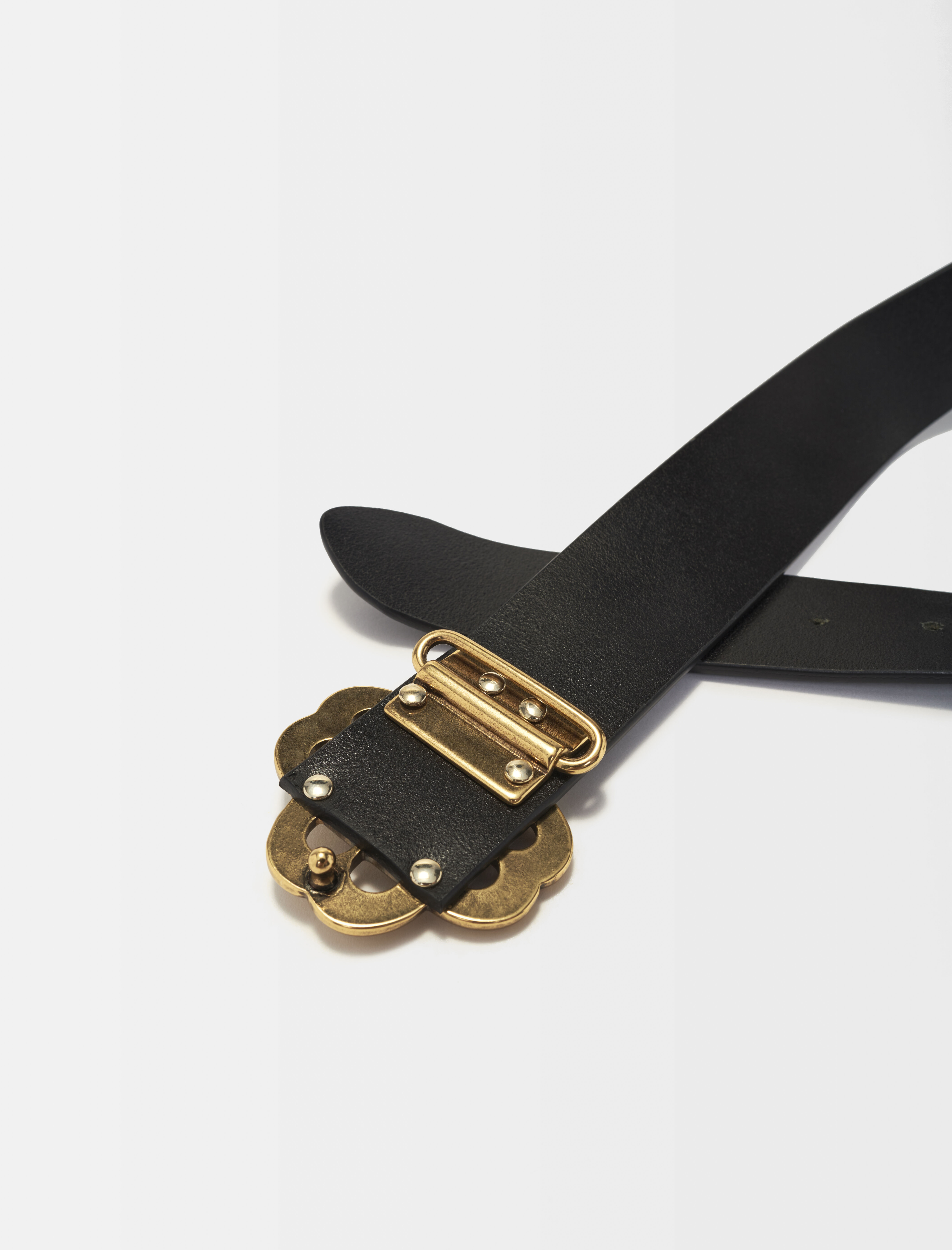 Curea din piele cu logo Clover - Negru