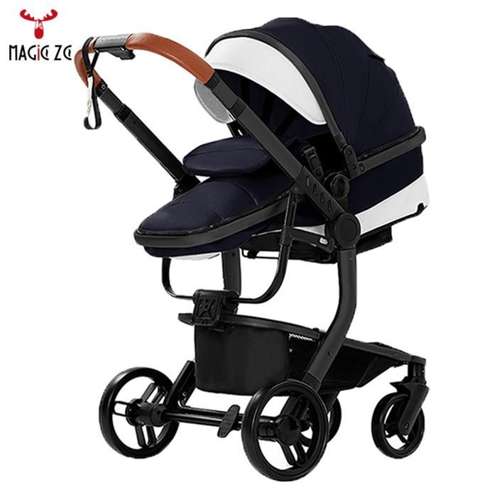 Magic ZC Babywandelwagen, waterdicht PU-leer, 3-in-1 wandelwagen, reissysteem, combinatiewandelwagen, grote opbergruimte