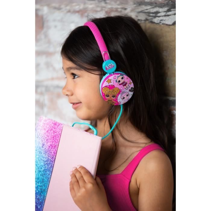 Auriculares Kidsafe LOL Surprise! para niños - Estéreo, diadema ajustable, conector de 3,5 mm - Rosa