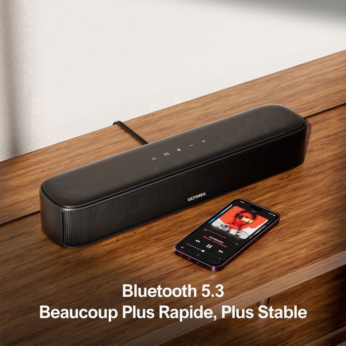 ULTIMEA Barre de son virtuelle 7.1 Channel Surround avec Subwoofer - 330 W - App Contrôle - Bluetooth/OPT/AUX - Aura A40