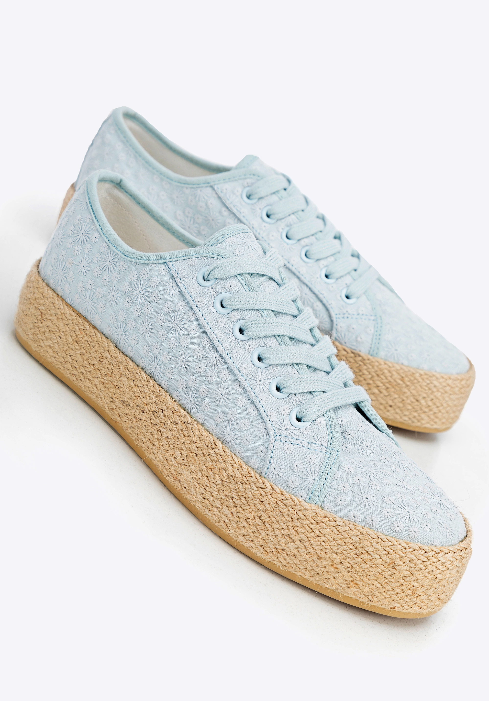 Damskie sneakersy na słomkowej podeszwie niebieskie