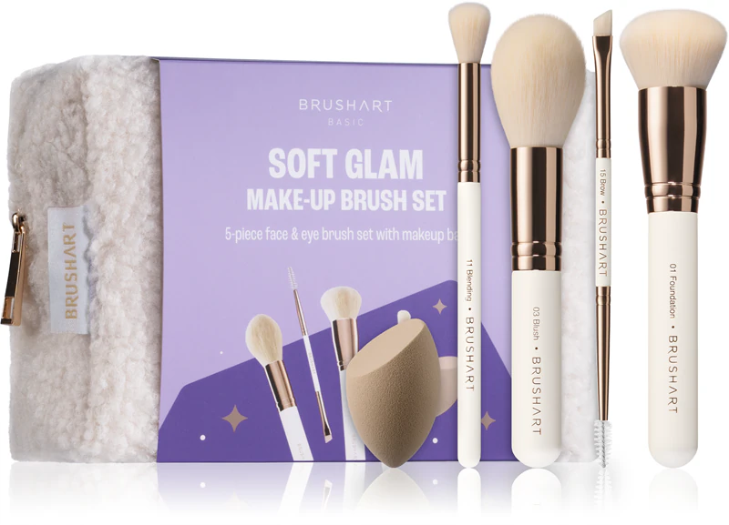 Conjunto de pincéis de maquiagem BrushArt Basic Soft Glam com estojo para cosméticos