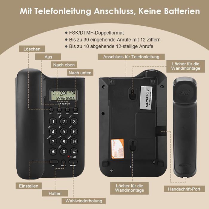 Téléphone filaire à grosses touches - FEBEST - Volume de sonnerie extra fort - Double système FSK/DTMF