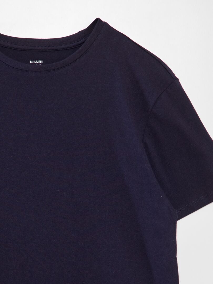 Camiseta de malha lisa com corte reto - azul escuro