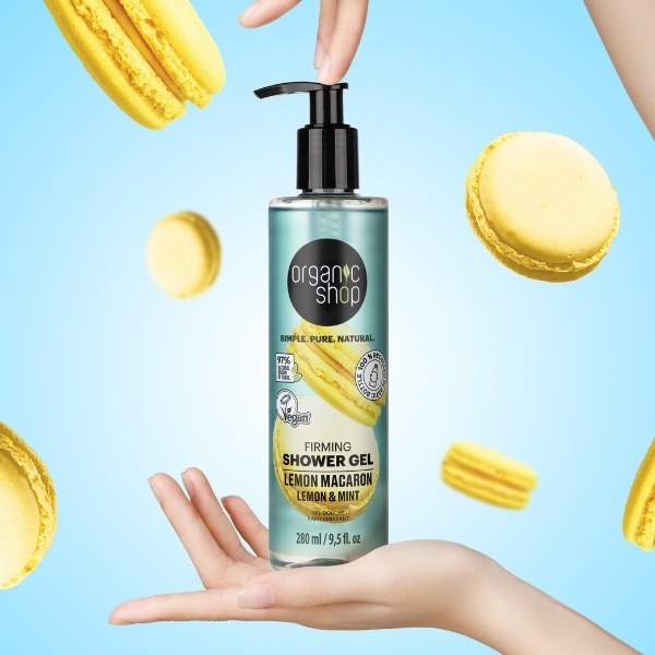 Bagnoschiuma rassodante Organic Shop al limone e macaron 280 ml