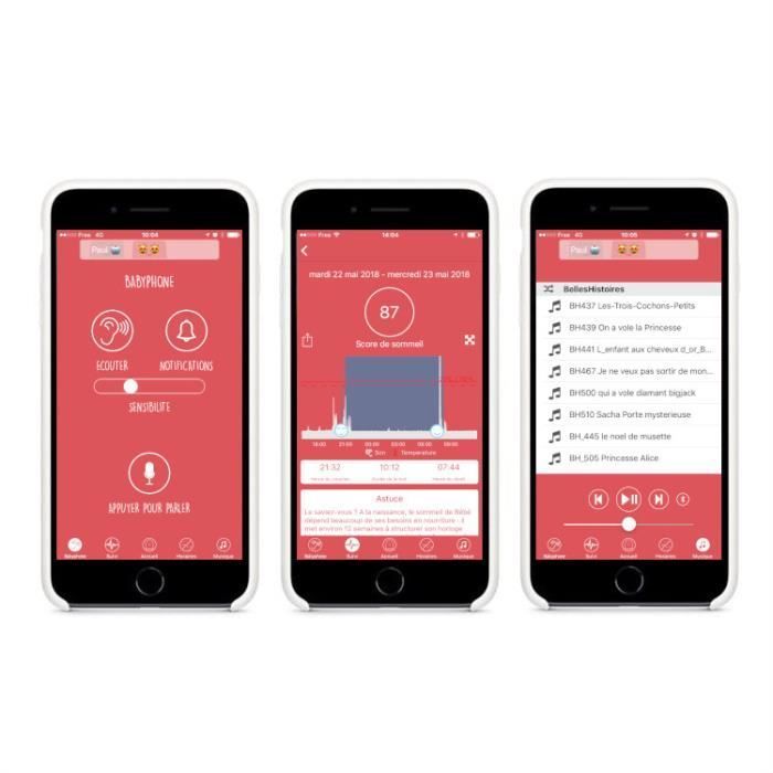 Réveil enfant éducatif REMI - Babyphone - Veilleuse & Berceuse - Suivi du Sommeil - Rouge