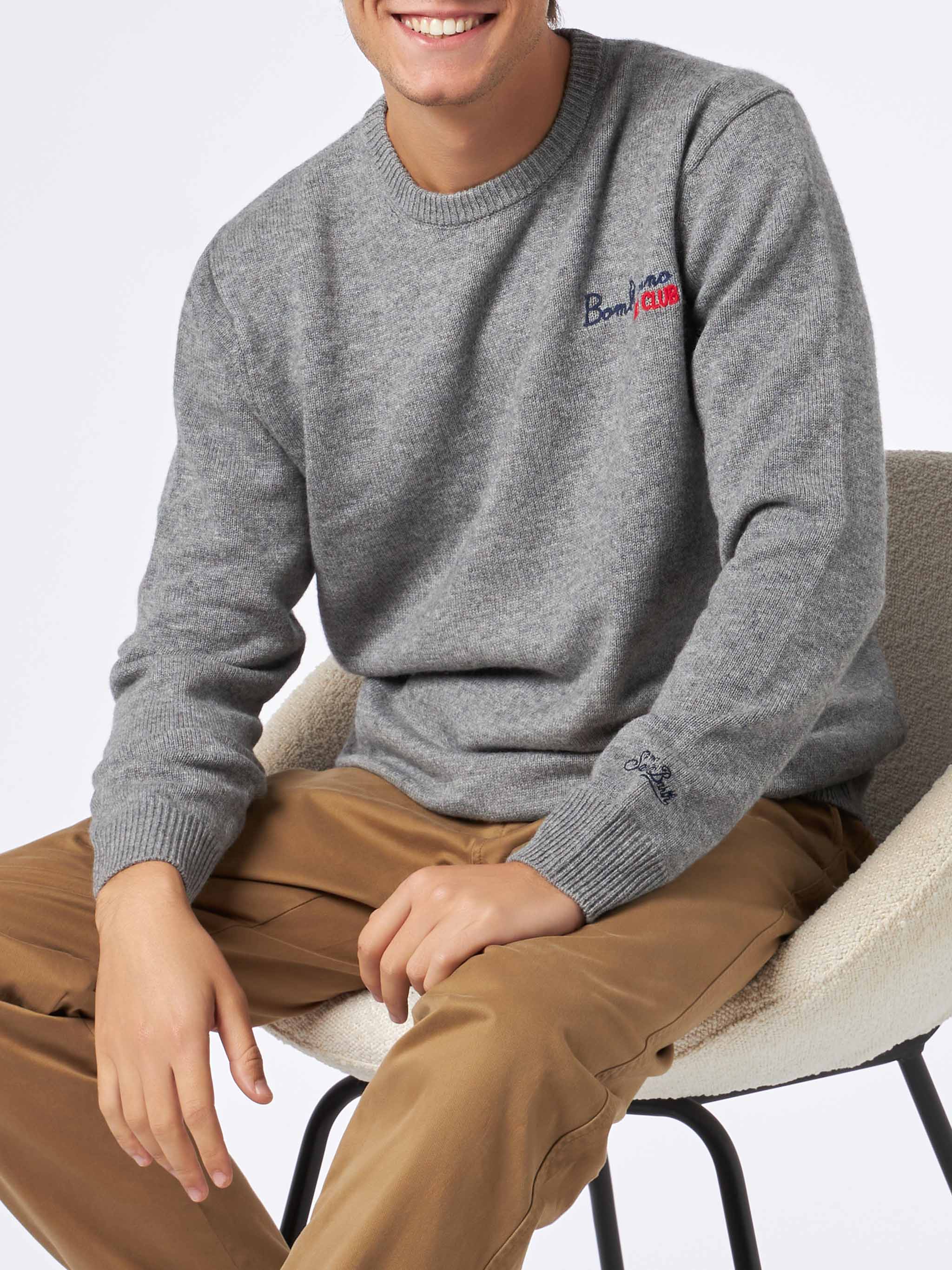 Bombardino Ski Club Herren-Pullover mit Rundhalsausschnitt und Stickerei