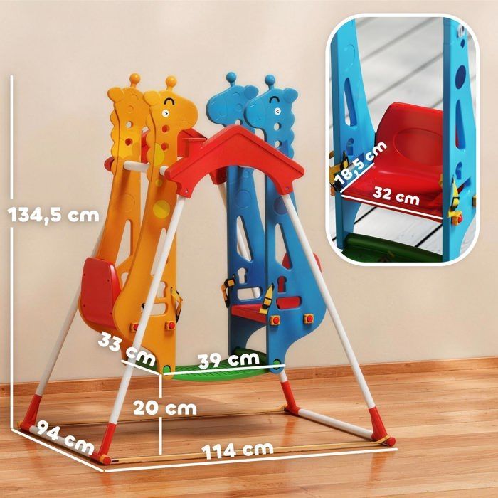 Balançoire pour Enfants - AIYAPLAY - Double Siège Face à Face - Charge 30 Kg - Structure en Acier - 114x94x134,5cm - Multicolore