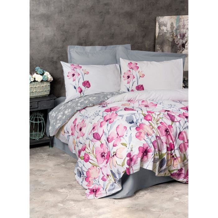 Beddenset - 1 dekbedovertrek 220 x 240 cm + 2 kussenslopen 60 x 60 cm - 100% versterkt katoen - Grijs
