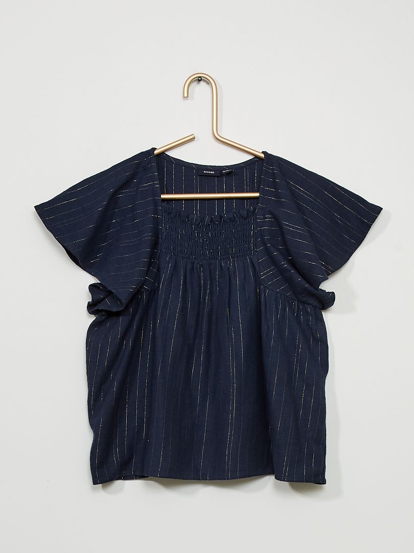 Blouse met smockwerk - blauw