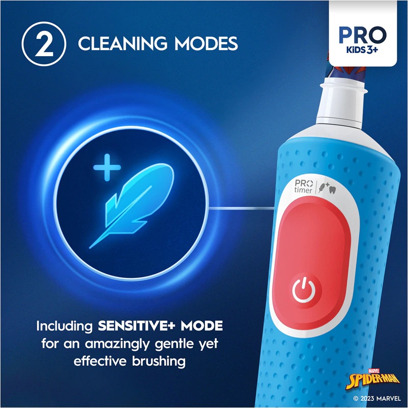 Oral-B PRO Kids 3+ Zirnekļcilvēka elektriskā zobu birste ar maciņu