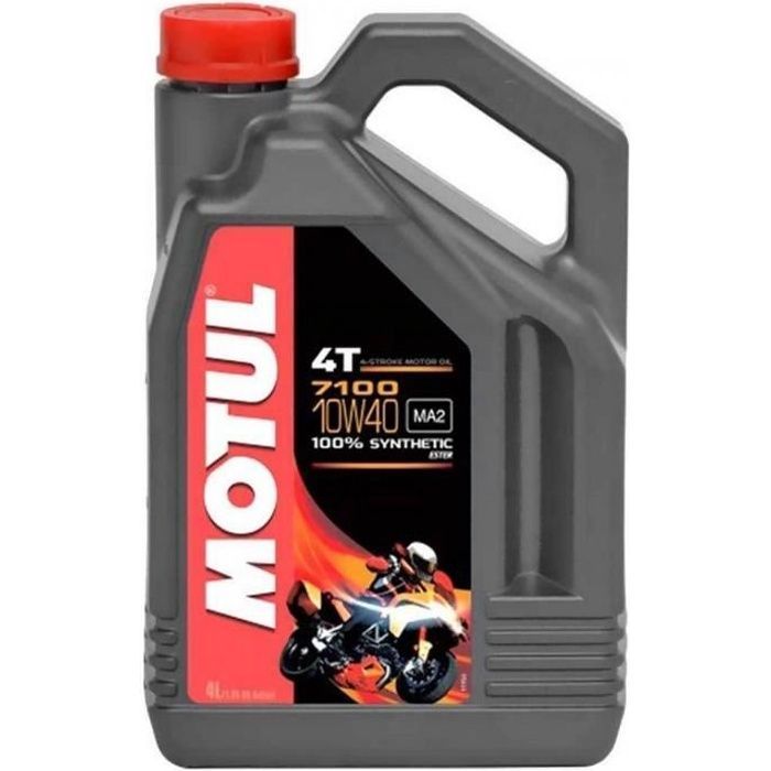 Lata de 4 litros de aceite para motocicletas Motul 7100 100% sintético Ester MA2 10W40 para motores de 4 tiempos.
