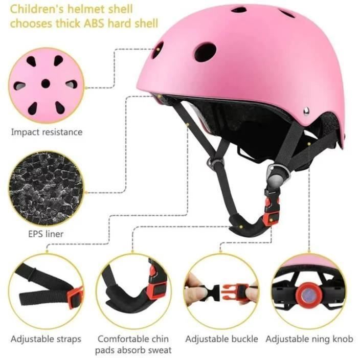 Ensemble de Protection Rollers pour Enfant - Casque Vélo Réglable - 7 pièces - Rose
