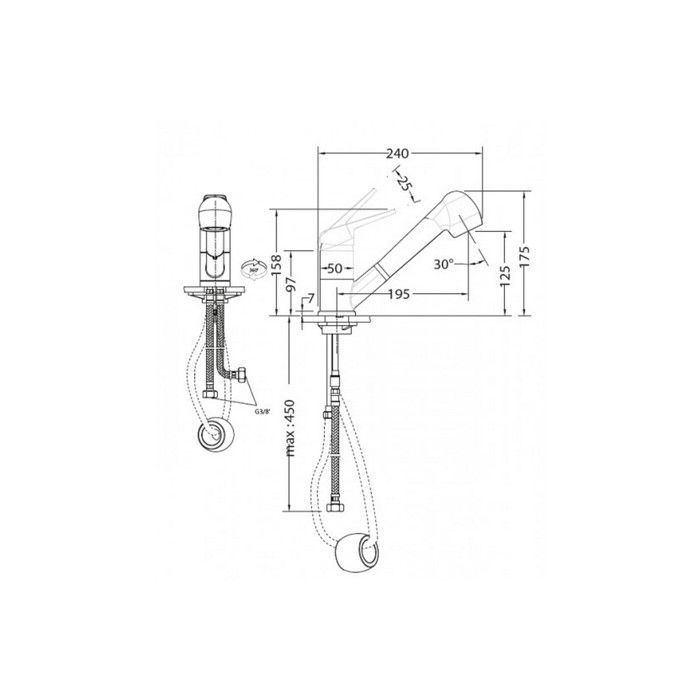 Mixer tap - FRANKE - Novara Plus - Pull-out 2-jet hand shower - Chrome - Stainless steel