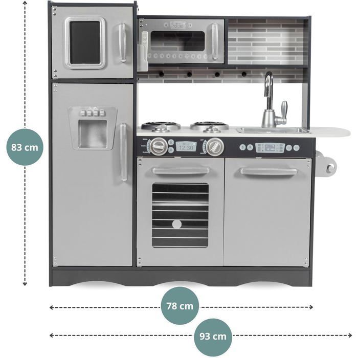 Cuisine pour enfants - MAMABRUM - Cuisine enfant en Bois LED - 93x30x83 cm - Éclairage LED - Ustensiles inclus