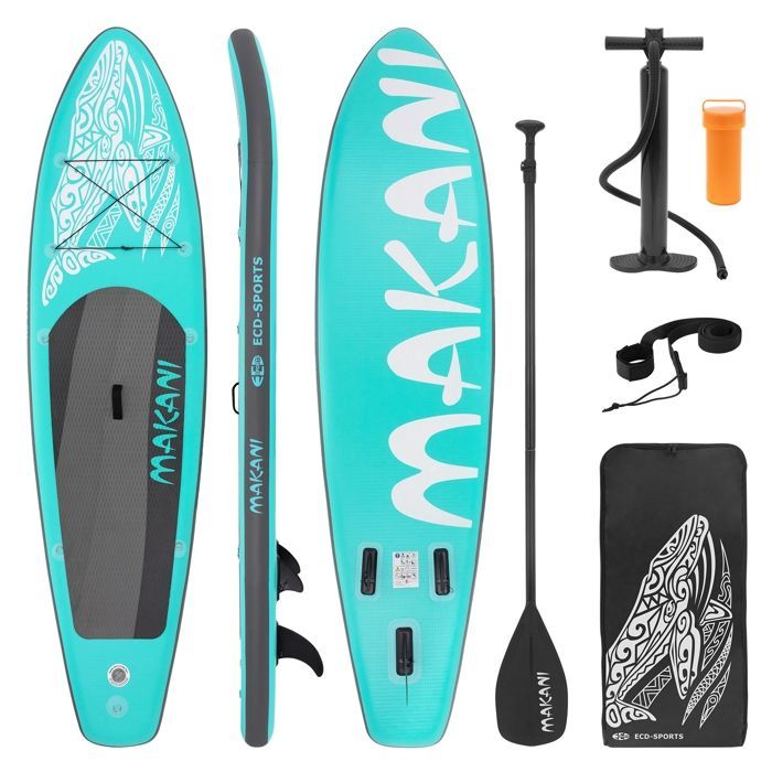 Tavola da Stand Up Paddle gonfiabile Makani di ECD Germany | 320 x 82 x 15 cm | fino a 150 kg | PVC | Turchese