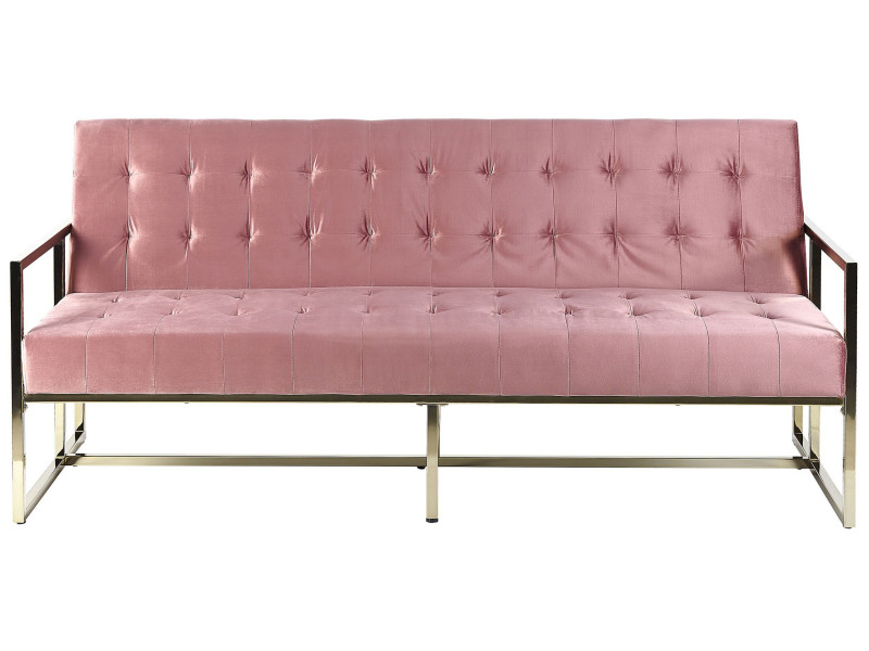 Sofa rozkładana welurowa pikowana różowa