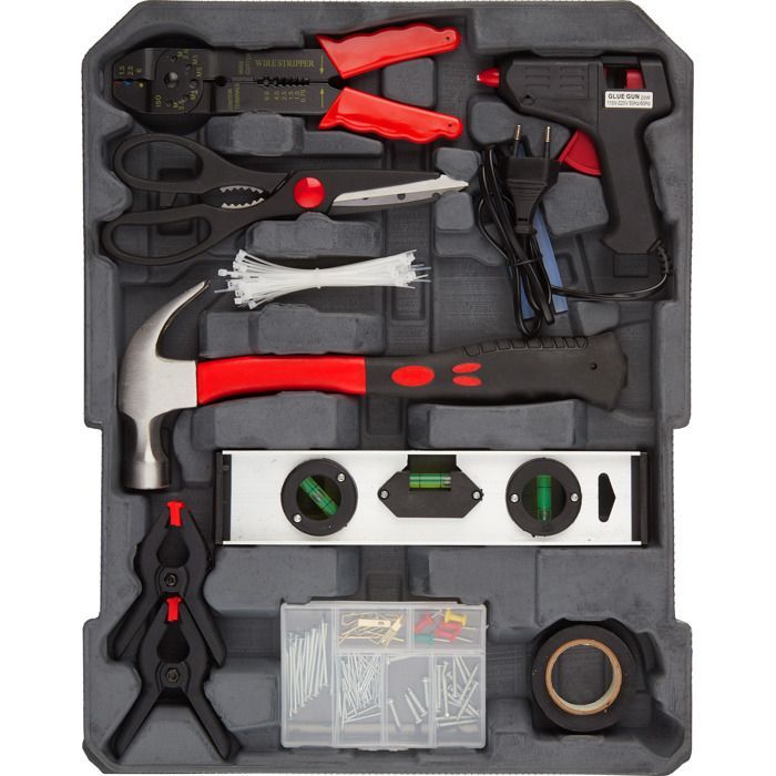Outillage - TECTAKE - Caisse à outils de 799 pièces ALFONS avec poignée pliante et télescopique, gants inclus - Noir